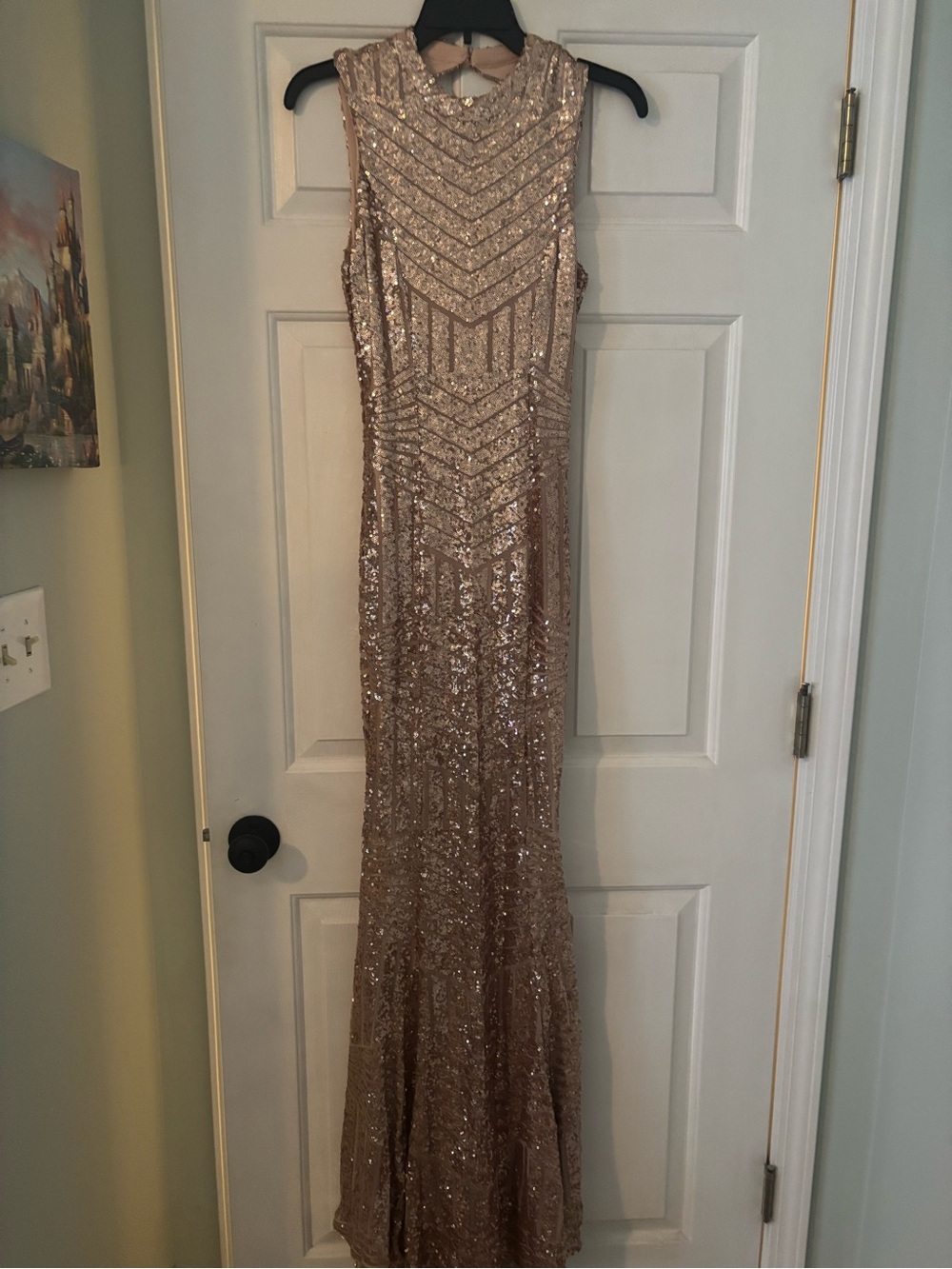 L'ATISTE Rose Gold Sequin Sleeveless Prom Gown